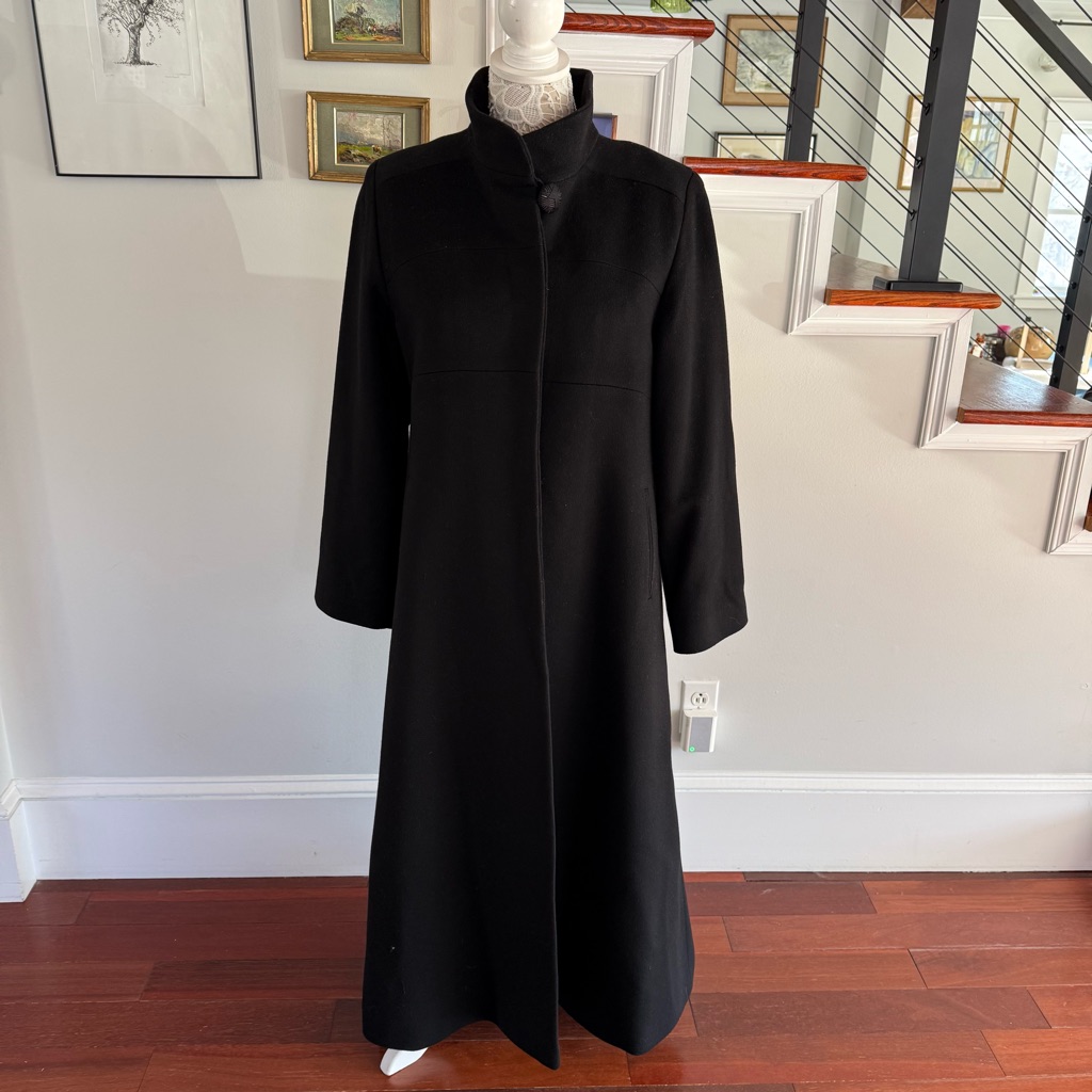 Fleurette By Loro Piana Black Cashmere & Wool Long Coat Sz 8